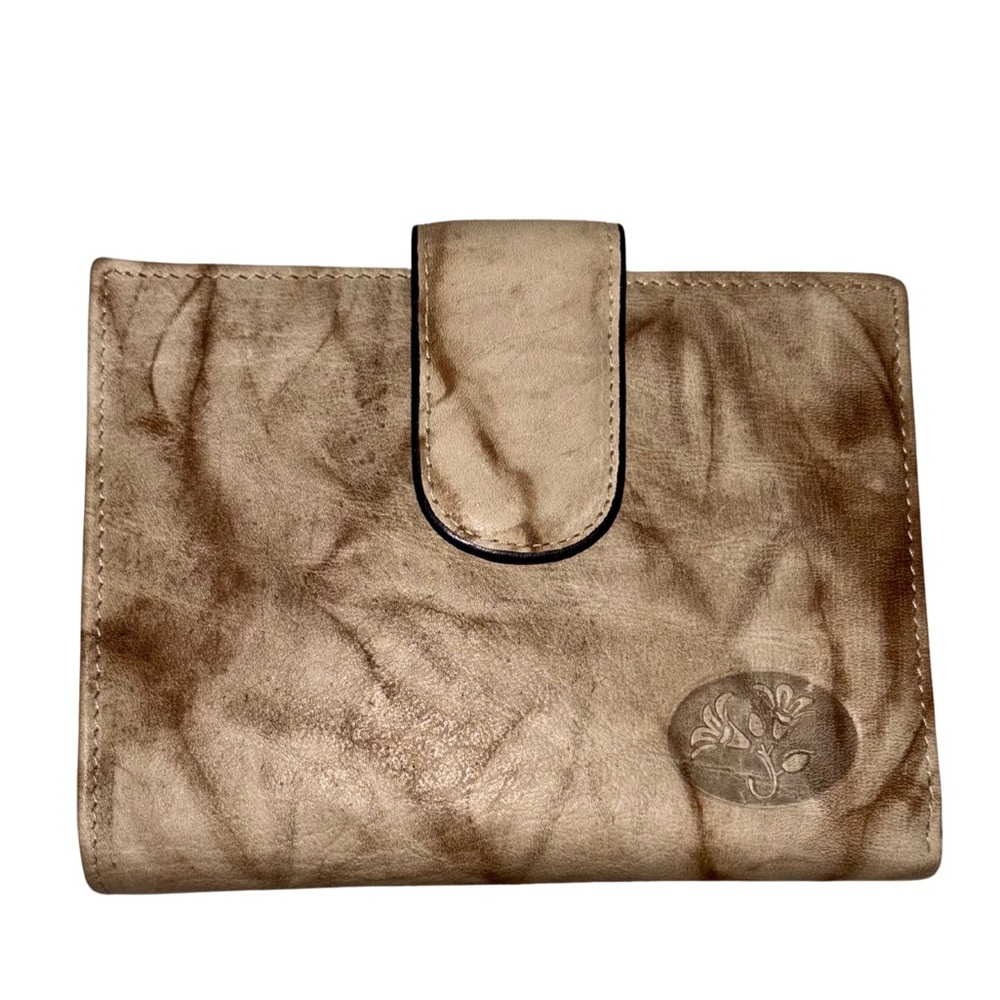 Buxton Top Grain Leather Wallet Taupe Marble Finish Gold Trim